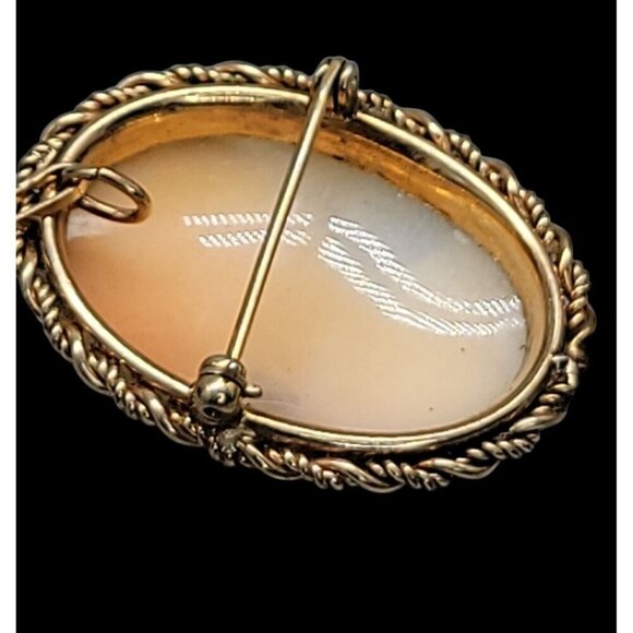 Rolyn 12kgf Carved Shell Cameo Brooch Pendant Signed R INC Vintage Estate - Picture 4 of 16